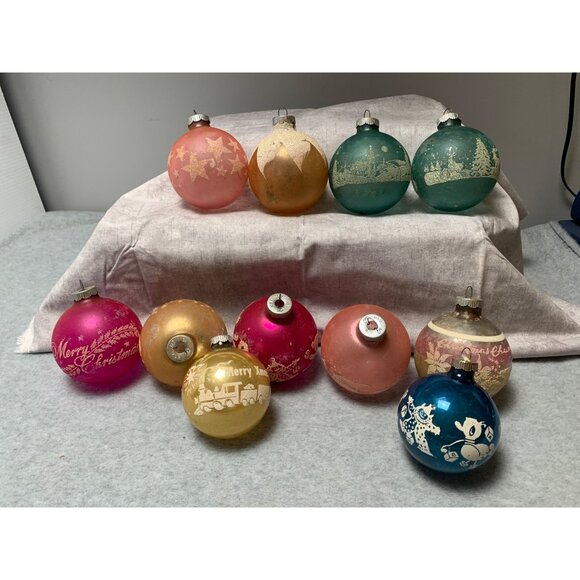 Vintage Christmas Ornament Set Assorted Designs Colors Retro Glass Baubles Holid - Picture 13 of 14